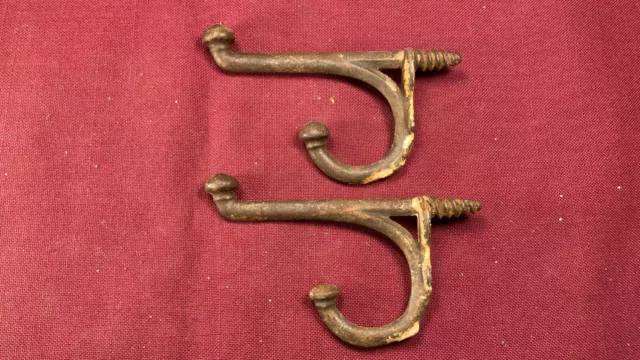 Lot of 2 Antique Cast Iron Double Acorn Hat or Coat Hook Screw Back
