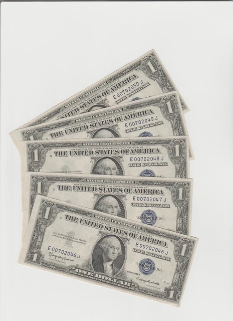 (5) Consecutive 1935-H $1 One Dollar Silver Certificates Uncirculated(With  Moto