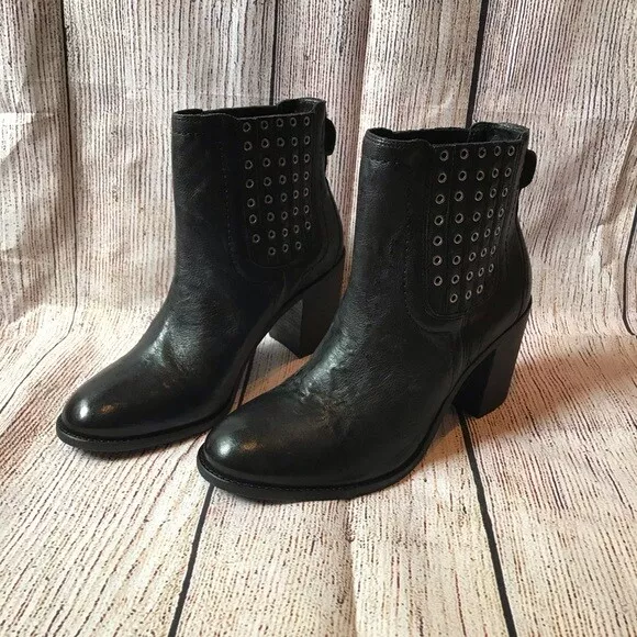 Trask Chelsea Short Boot Black Leather Grommets Booties 8.5 M NIB Retail $298.00