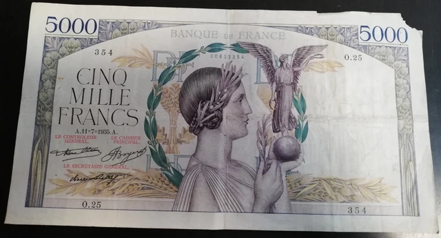 Billet De Banque Français 5000 Francs Victoire - Valeur Faciale 5000 F