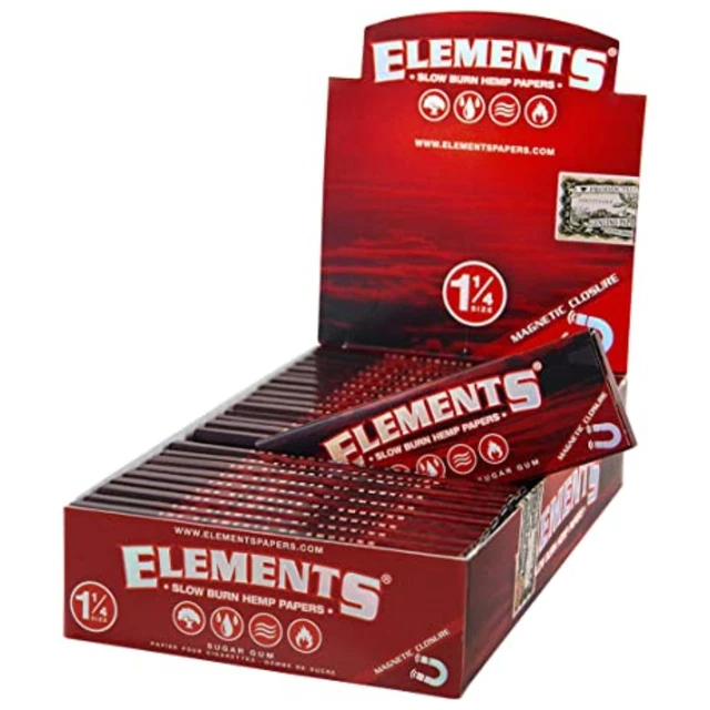 Elements RED 1 1/4 Slow Burn Hemp Rolling Paper with Magnetic Closure( 25 Packs)
