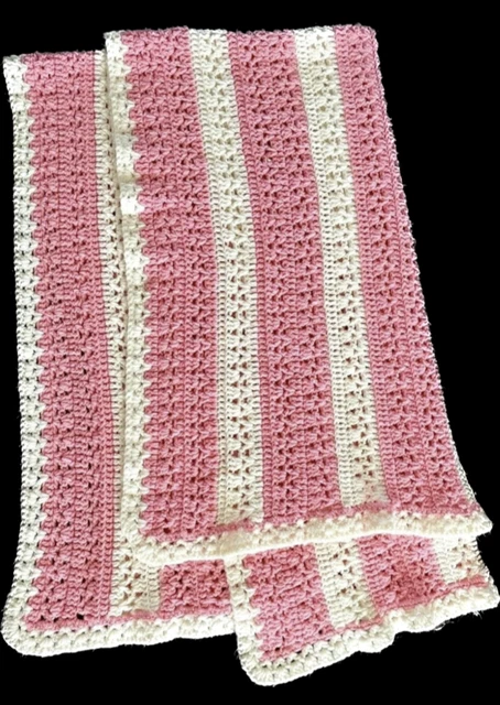 Manta afgana de colección crochet abuela elegante cabaña sofá en mal estado crema rosa
