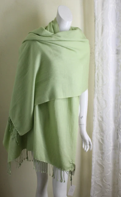 New BAJRA Lovely MINT GREEN 1PLY Pashmina Silk Nepal Scarf Shawl Wrap Luxurious
