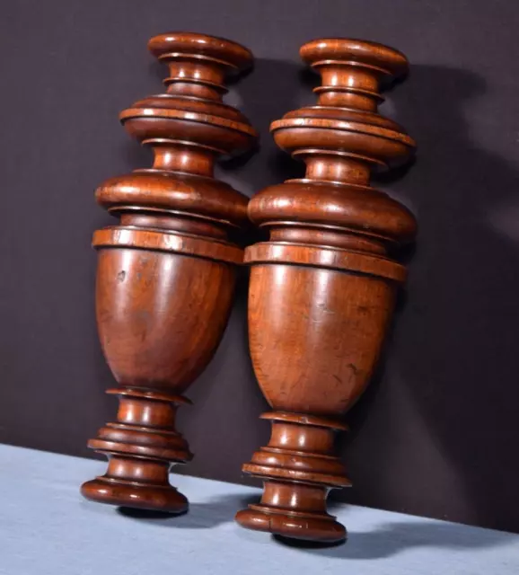 *12" Pair of French Antique Solid Mahogany Posts/Pillars/Columns/Balusters