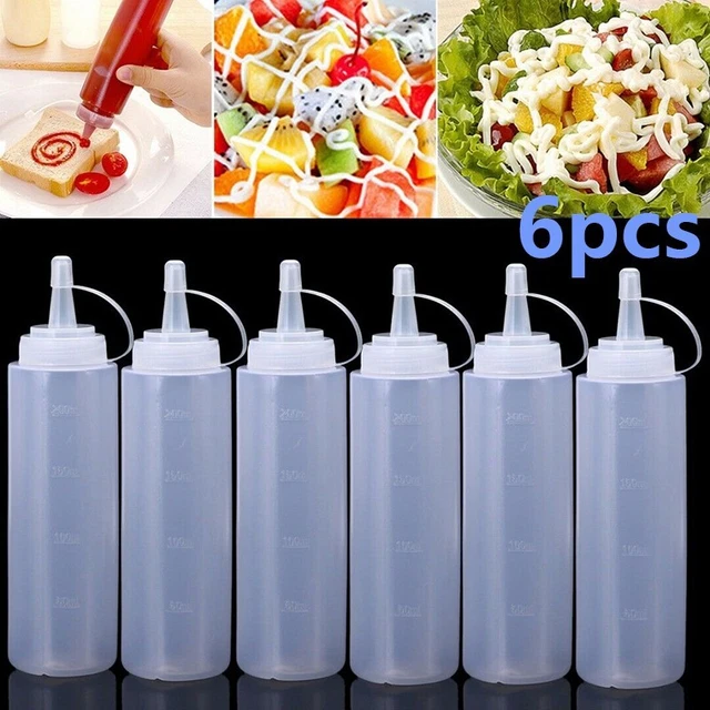 LiuHancsqd 6 Pz 240 ML Bottiglia da Spremere, Bottiglia Squeeze di Plastica, Flacone Dosatore in Plastica con Tappo, Flacone Dispenser per Ketchup Salse, Maionese, Olio Oliva, Pittura
