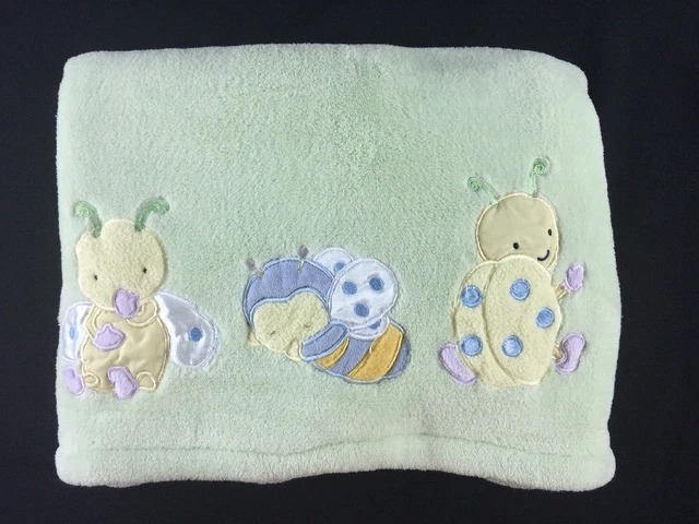 Kids Line Green Yellow Ladybug Bee Bug Plush Fleece Baby Blanket