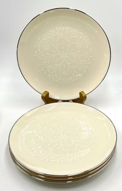 Set Of 4 Elegant Pickard Damask White & Silver Bread Plates; Excellent Condition