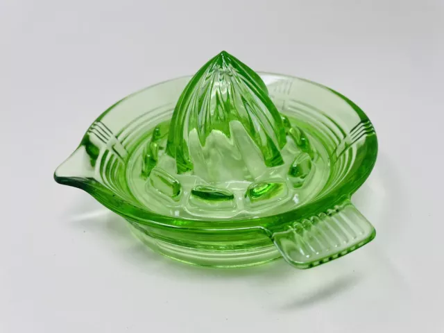Vintage Hazel Atlas Crisscross Green Uranium Glass Reamer Juicer Vintage Hazel Atlas Crisscross Green Uranium Glass Reamer Juicer