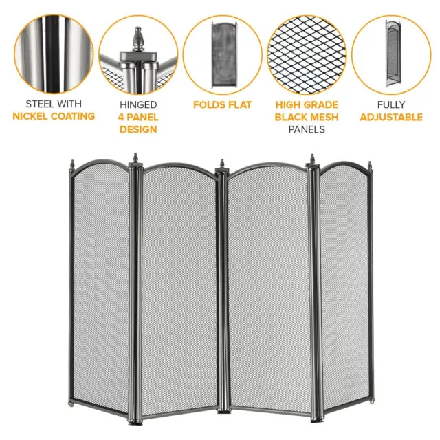 Heavy Duty Steel 4 Panel Fire Screen Spark Guard Safety Fireplace Stove Woodburn 2