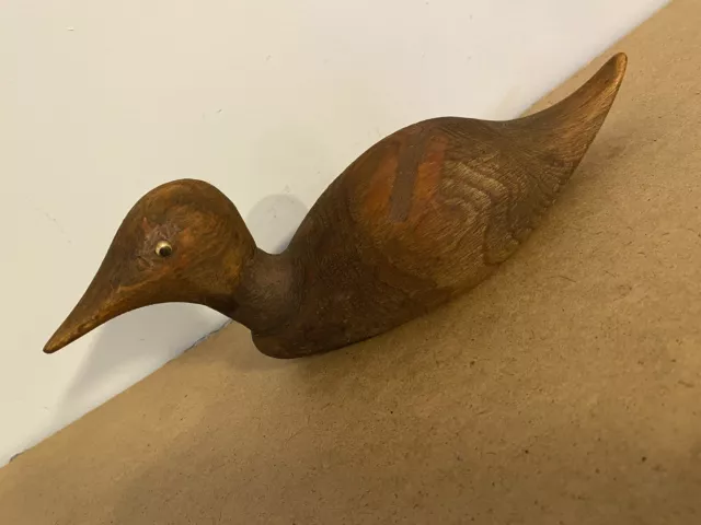 Vintage Folk Art Hand Carved Wood Duck Decoy signed John Violette