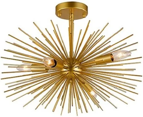 Mid Century Sea Urchin Sputnik Chandelier 5 Light Brass Spikes Premium Lighting