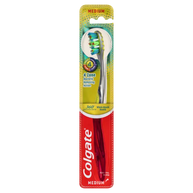 Colgate 360° Advanced Toothbrush - Medium 4 Zone Bacteria Removing Action