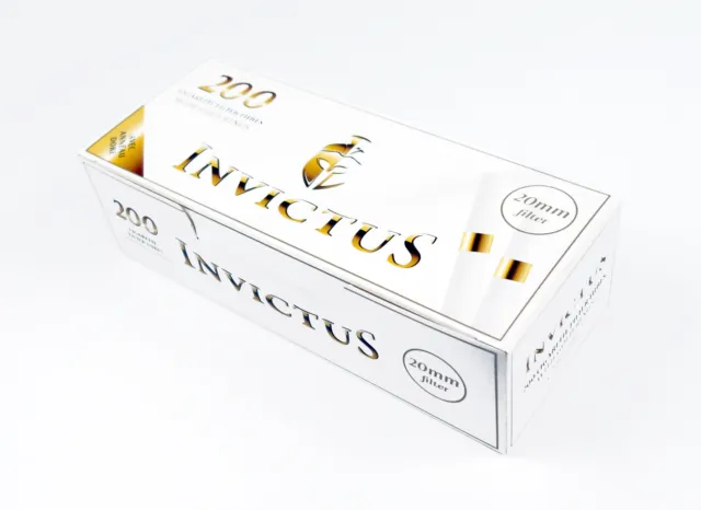 5 Boxen (1000 Hülsen) Invictus Zigarettenhülsen, Goldring 20mm Filter 200er Box