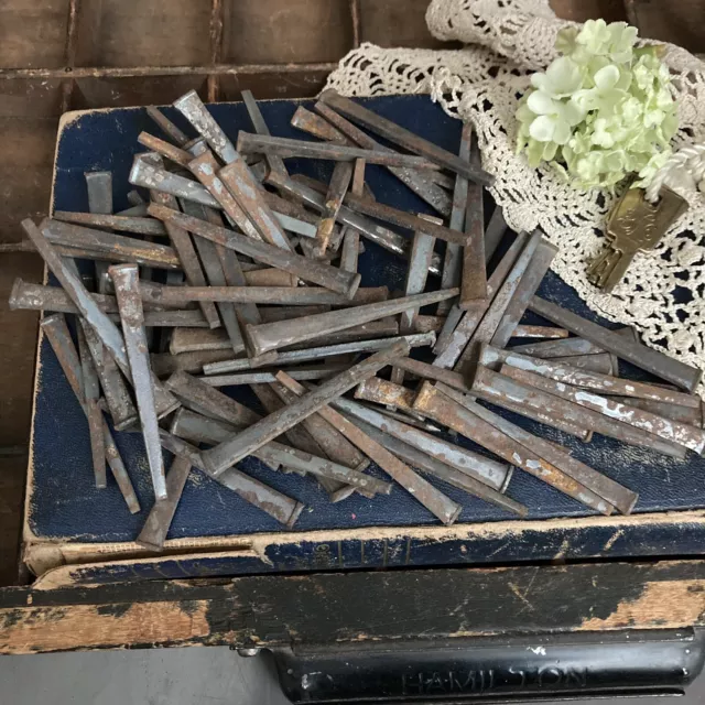 Lot Vintage Antique 1 1/2" Straight Square Cut Square Head Nails 1 Pound Patina