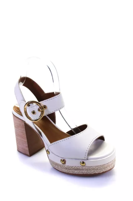 See by Chloe Womens Stud Open Toe Buckled Platform Block Heels White Size EUR37