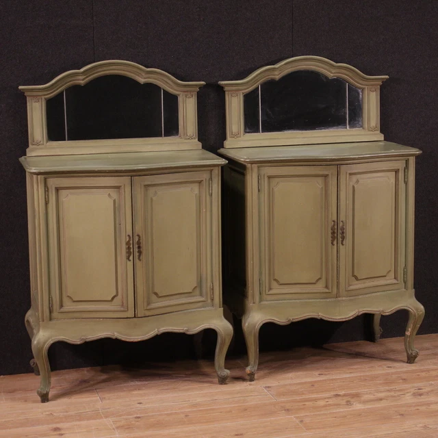 Pair of 2 Furniture Vintage Lacquered With Mirror Antique 50s Style Classifiers