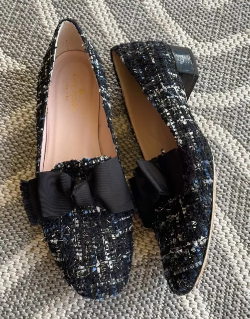 $198 Kate Spade Gino Loafers Size 9 Tweed Boucle Bow Sparkly 2