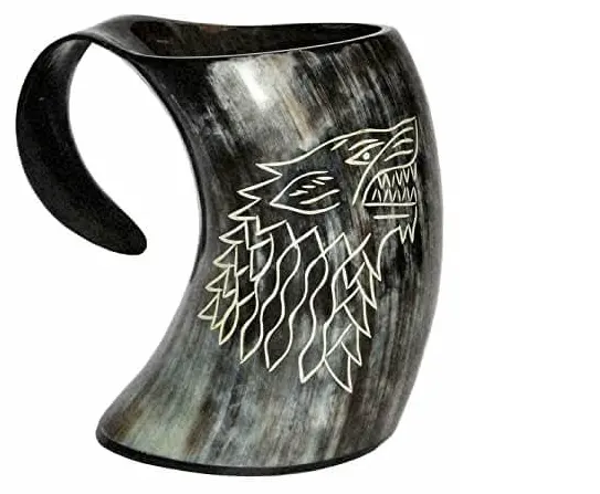 Artsenia - Carved Wolf/Viking Horn Drinking Cup *Free Postage*