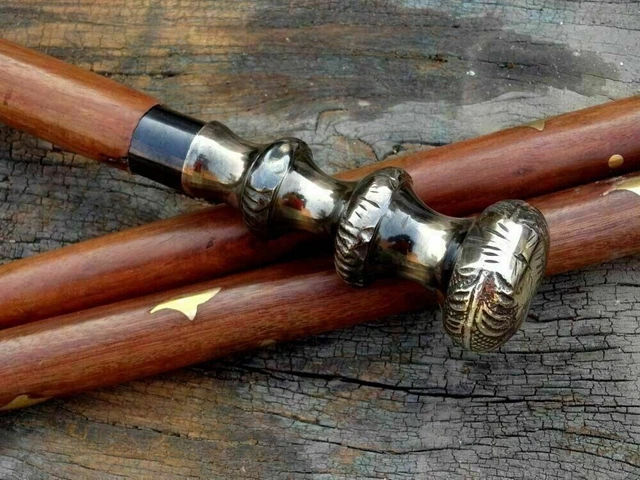 Brass Antique Vintage Head Handle Handmade Victorian Walking Stick Wooden Cane