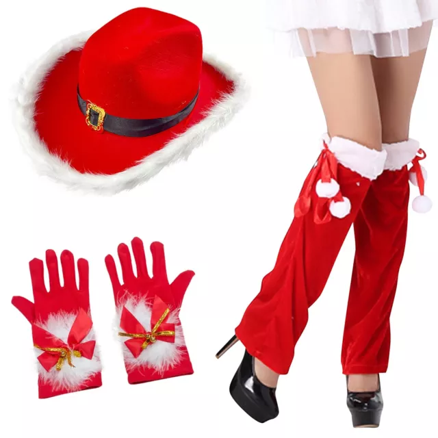 Womens Girls 3-Piece Set Performance Hat Gloves With Leg Warmers Red Cowboy