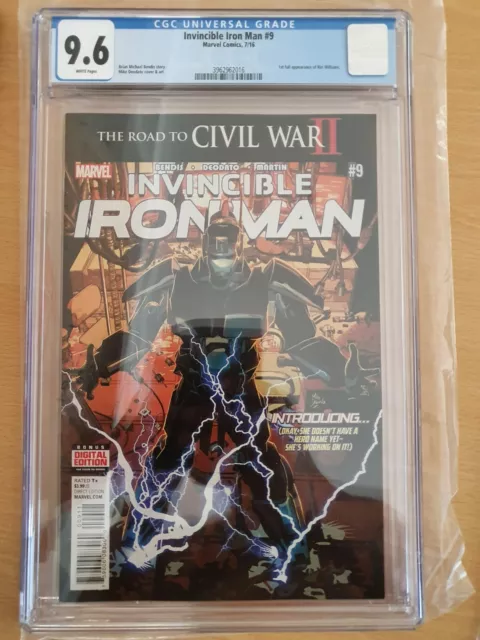 Marvel Invincible Iron Man #9 1St Print Cgc 9.6 White Pages 1 Full Riri Williams