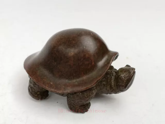 Collection Old China Bronze Carving Lovely Turtle Statue Paperweight Decoration