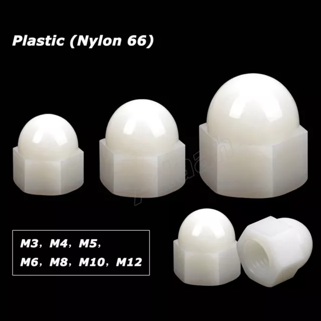 White Plastic Nylon Acorn Cap Nuts Dome Head Nut M3,4,5,6,8,10,12,14,16,18,20mm