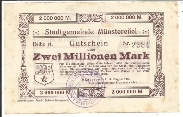 Stadt Münstereifel,2 Millionen Mark 1923