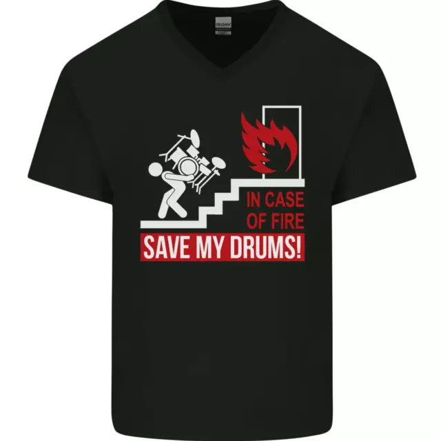 Emergenza Batteria Batterista Drumming Uomo Scollo A V Cotone T-Shirt