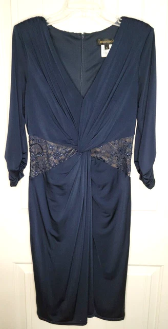 Tadashi Shoji Womens Small Dark Blue Beaded Knot Dress Wedding Cocktail