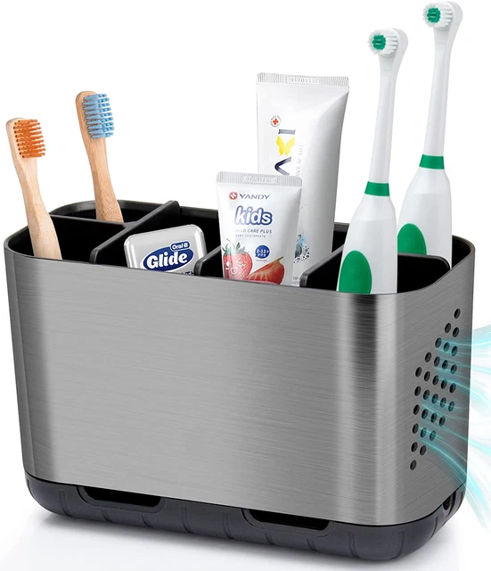 Toothbrush and Toothpaste Holder Brushed Nickel Drainage for Bathroom Vanity, La