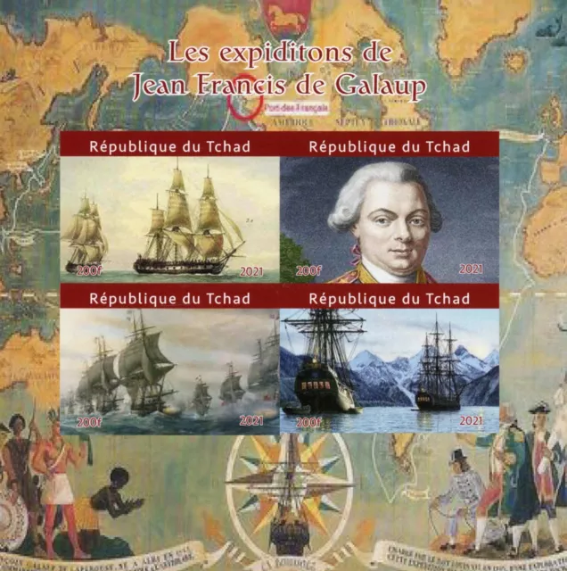 Chad Ships Stamps 2021 MNH Jean-Francois de Galaup Exploration People 4v IMPF MS