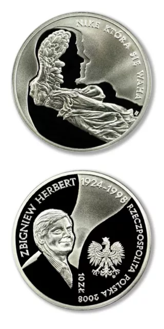 Poland Zbigniew Herbert 10 Zlotych 2008 Proof Silver Crown