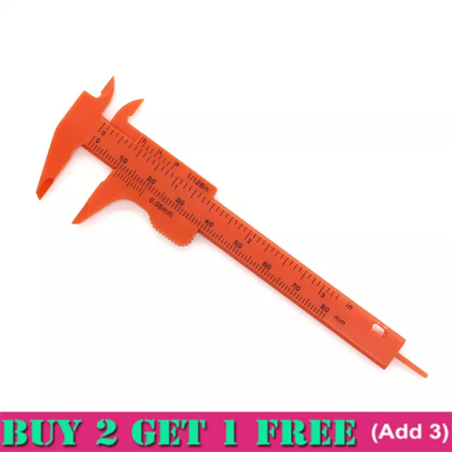 Regla de plástico Vernier Caliper 80 mm 3 pulgadas métrica mini escala doble naranja AS