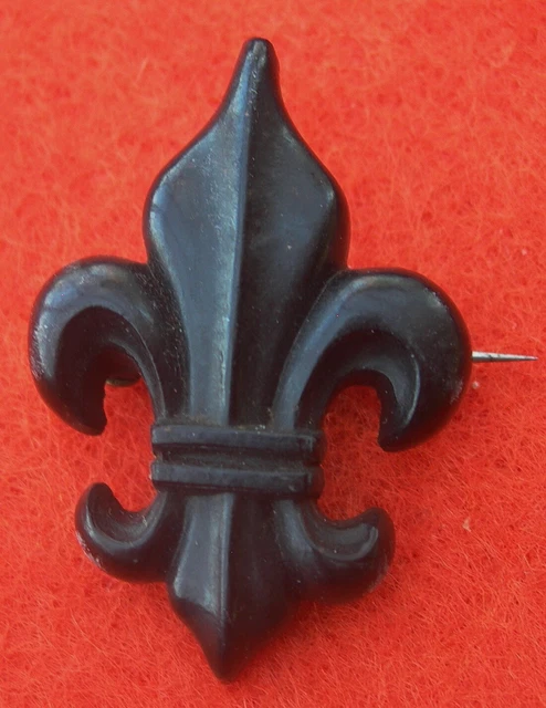 Broche Ancienne Fer à Cheval Et Fleur De Lys En ébonite Gutta-percha 1900 - Occasion