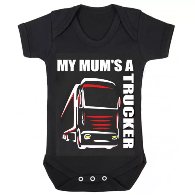 My Mum's A Trucker schwarz rosa Strampler Body Anzug Baby Kinder LKW LKW LKW 2