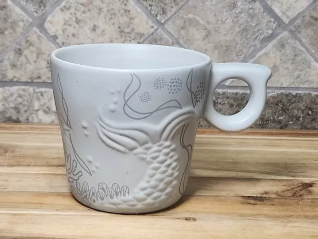 Starbucks Coffee Tea Mug Fish Mermaid Tail Design Embossed 12 oz Gray Grey  2016