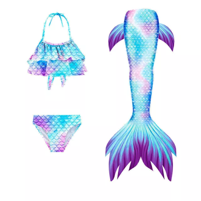 Kinder Meerjungfrau Schwanz mit Monoflosse Schwimm Bikini Set Badeanzug Kostüme