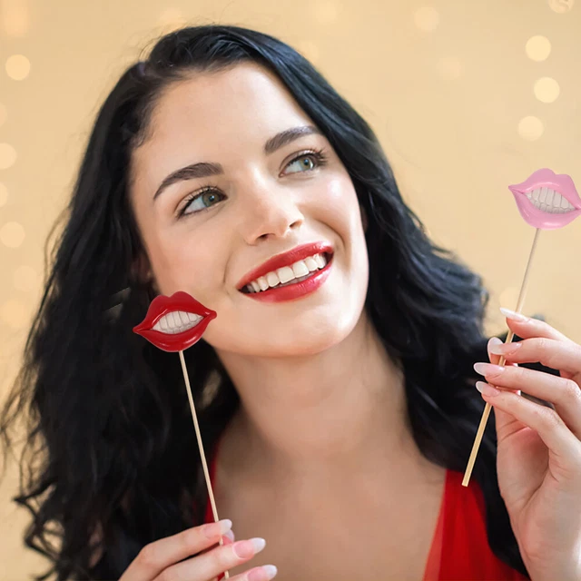 4 pz oggetti di scena per cabina fotografica faccia su bastone modellazione labbra
