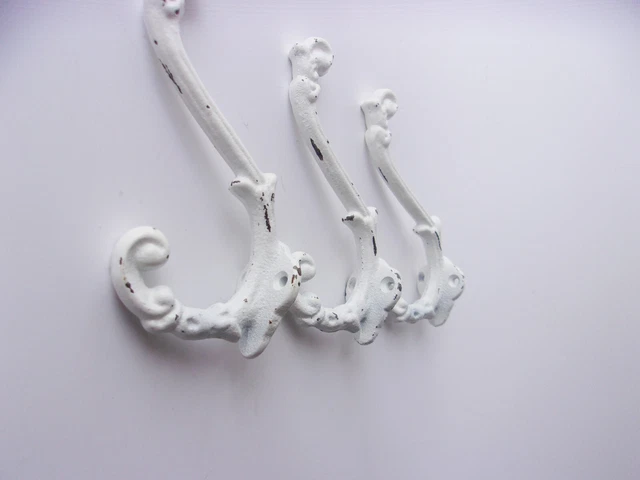 White Cast Iron Coat Hooks Ornate Cottage Core Farmhouse Wall Hanger Hardware