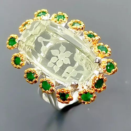 HANDMADE NATURAL GREEN Amethyst Ring 925 Sterling Silver Size 7 /B ...