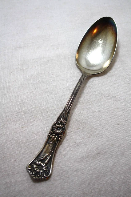 Antique Serving Spoon Wm Rogers Silverplate Pat April 1705 Ornate Flower Pattern