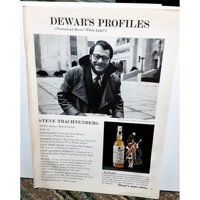 1970 Dewars Whiskey Steve Trachtenberg Boston Vintage Print Ad 70s