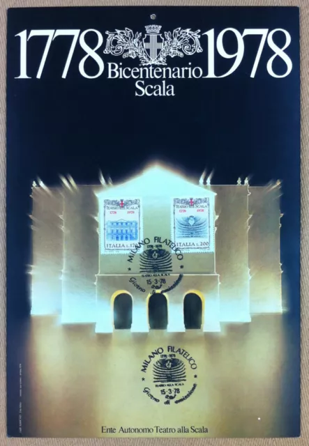 Italia 1978 - Locandina Bicentenario Scala - francobolli e annullo primo giorno