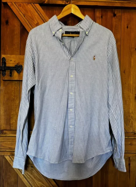 Polo Ralph Lauren Long Sleeve Shirt Mens Large Slim Fit Cotton Oxford Stripe