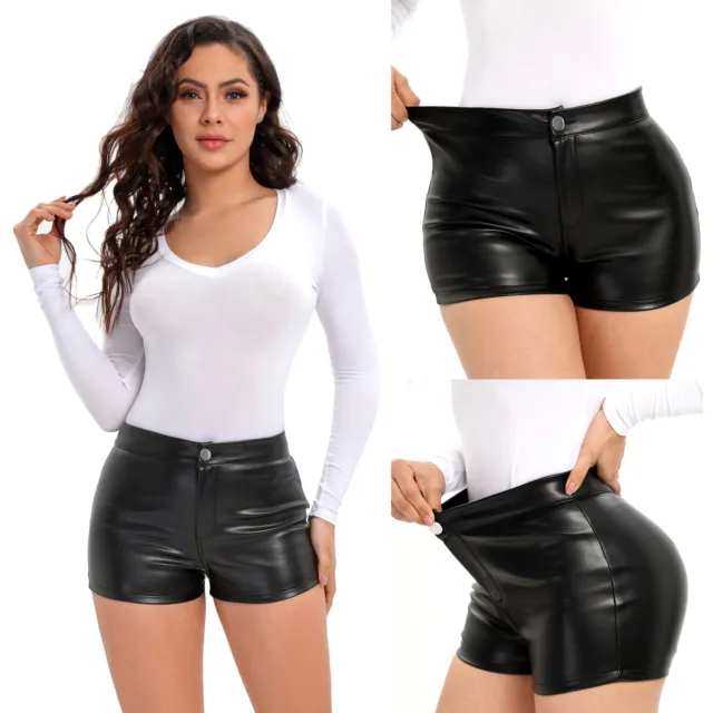Women's High Waist Bag Hip PU Stretch Tight Sexy Hot Pants Casual Shorts