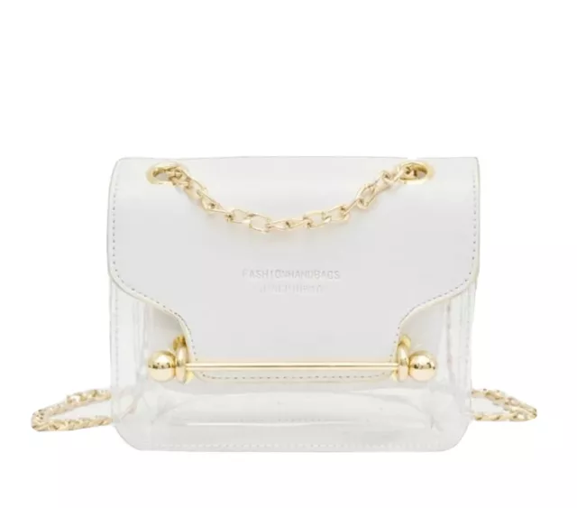 Cute White and Clear Transparent Small Chian Crossbody Bag With Inner Pouch