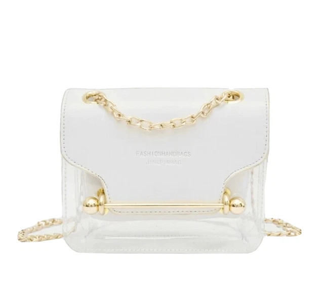 Cute White and Clear Transparent Small Chian Crossbody Bag With Inner Pouch