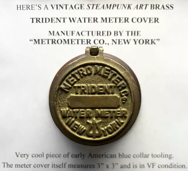 Vintage Metrometer Trident Water Meter Cover New York Brass Box Steam Punk Art !