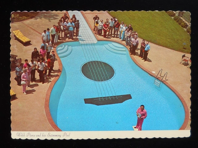 1970S BIRDSEYE SUPER Star Webb Pierce And His Guitar Shaped Pool 1970S BIRDSEYE SUPER Star Webb Pierce And His Guitar Shaped Pool